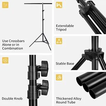 Meking 5x6.5ft Adjustable T-Shaped Backdrop Stand with Carry Bag and 4 Heavy Duty Clamps, Small Backdrop Holder Foldable T-Shape Background Support Stand