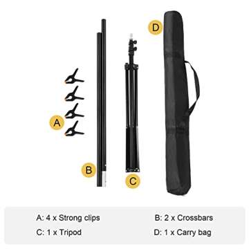 Meking 5x6.5ft Adjustable T-Shaped Backdrop Stand with Carry Bag and 4 Heavy Duty Clamps, Small Backdrop Holder Foldable T-Shape Background Support Stand