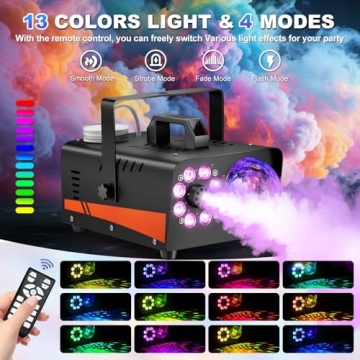 1200W Fog Machine for Halloween with Disco Ball Lights and RGB Effects