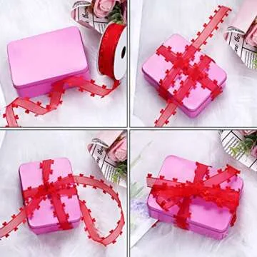 jiebor Red Pink Heart Ribbon Valentine Chiffon Organza Ribbon for Mother's Day Wedding Gift Wrapping Party Decoration Hair Bows Making Craft Sewing 40Yard