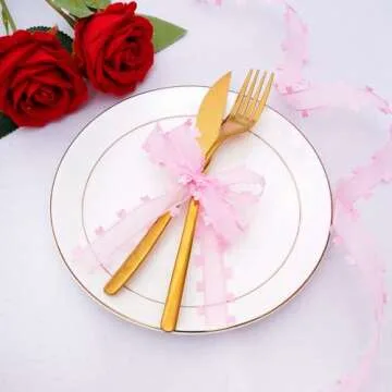 jiebor Red Pink Heart Ribbon Valentine Chiffon Organza Ribbon for Mother's Day Wedding Gift Wrapping Party Decoration Hair Bows Making Craft Sewing 40Yard