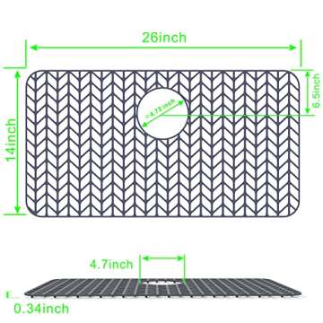 AWOKE Silicone Sink Protectors for Kitchen Sink, 26''x 14'' Folding Non-slip Sink Mat Grid, for Bottom of Farmhouse Stainless Steel Porcelain Sink with Rear Drain (Grey)