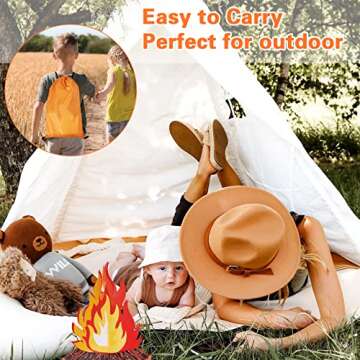 Teepee Tent for Kids Foldable Teepee Play Tent with Fairy Lights, Carry Case Water Resistance, Pretend Camp Fire, Four Poles Style Raw White Color - New Version Tiny House little dove