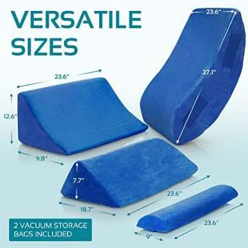 AllSett Health 4 PC Bed Wedge Pillows Set - Orthopedic Wedge Pillow for Sleeping with Memory Foam | Multi Angle Relief System for Back, Neck, Shoulder, and Leg - Machine Washable Cover