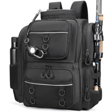 WANOON 42L Waterproof Fishing Bag with Rod Holder, Adjustable Compartment, Ideal for Hiking and Fish...
