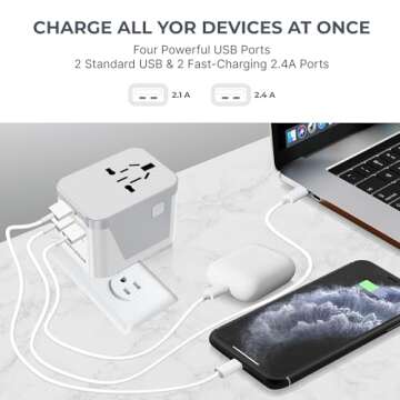 International Power Adapter Travel Plug - 4 USB Ports Universal Work for 150 Countries - 120 Volt Adapter - Adapter Type C Type A Type G Type I f for UK Japan China eu Europe European By SublimeWare