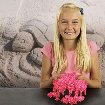 NATIONAL GEOGRAPHIC Sparkling Play Sand - 2 LBS of Shimmering Sand with Castle Molds and Tray (Pink) - A Kinetic Sensory Activity