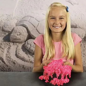 NATIONAL GEOGRAPHIC Sparkling Play Sand - 2 LBS of Shimmering Sand with Castle Molds and Tray (Pink) - A Kinetic Sensory Activity