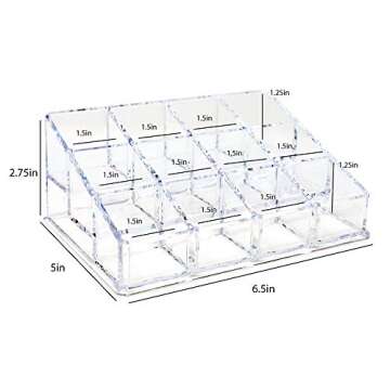 Isaac Jacobs Clear Acrylic 12 Compartment Nail Polish Holder, Organizer for Makeup, Essential Oils, ...