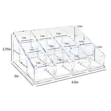 Isaac Jacobs Clear Acrylic 12 Compartment Nail Polish Holder, Organizer for Makeup, Essential Oils, ...