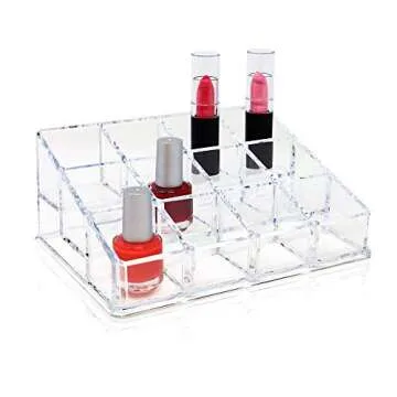 Isaac Jacobs Clear Acrylic 12 Compartment Nail Polish Holder, Organizer for Makeup, Essential Oils, Storage Solution, Rack Display (3 Rows (x4))