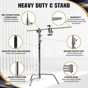 LOMTAP C Stand Light Stand Stainless Metal Photography Kit - Heavy Duty 10.8ft/330cm Vertical Pole, ...