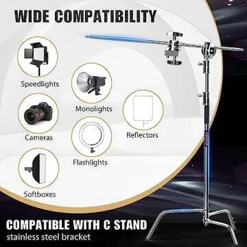 LOMTAP C Stand Light Stand Stainless Metal Photography Kit - Heavy Duty 10.8ft/330cm Vertical Pole, 4.2ft/128cm Boom Arm, Adjustable Base, Water Sandbag, 2 Grip Heads, 3 Clips for Softbox, Reflector