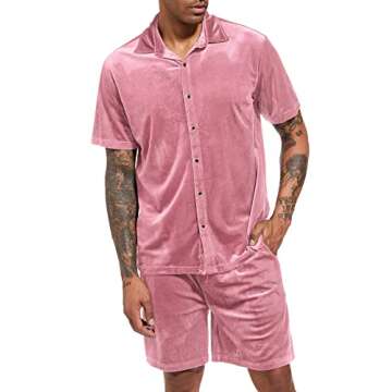 LecGee Men Lounge Shirt Velvet Short Set 2 Piece Sweatsuits Sets Sexy Pajamas Fashion Outfit Casual ...