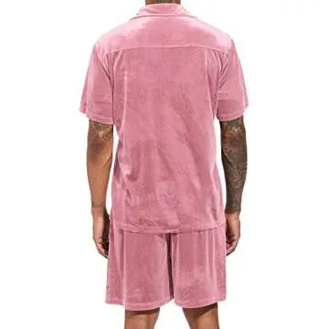 LecGee Casual Velvet Men 2 Piece Lounge Set Pink Small