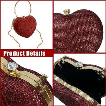 pfoosnd Sparkly Clutch Purses for Women Formal Clutch, Heart Shape Evening Bag, Purse Handbag for We...