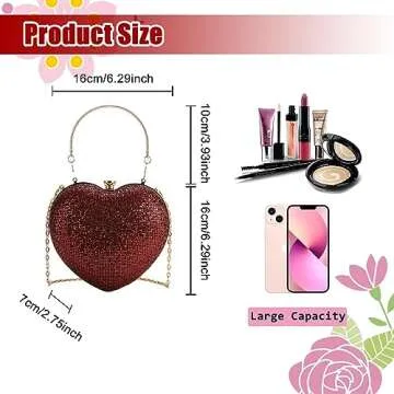 pfoosnd Heart Shape Sparkly Clutch for Formal Events