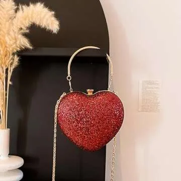 pfoosnd Heart Shape Sparkly Clutch for Formal Events