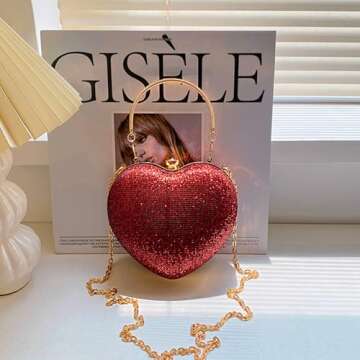 pfoosnd Heart Shape Sparkly Clutch for Formal Events