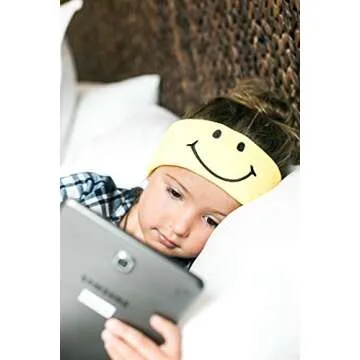 CozyPhones Kids Headphones Volume Limited with Thin Speakers Soft Fleece Headband - Perfect Children's Earphones for Home and Travel - Yellow Smile