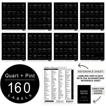 Quart Pint 160 Spice Jar Labels Minimalist Waterproof Stickers