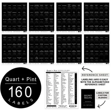 Quart Pint 160 Spice Jar Labels Minimalist Waterproof Stickers