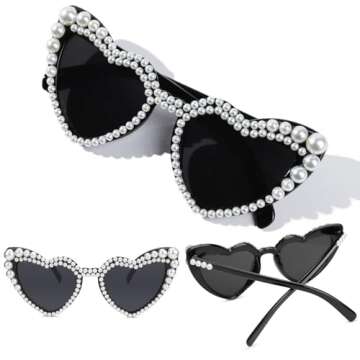 YOGFIT Heart Pearl Sunglasses for Women Fashion Classic Love Eye Protection Sunglasses Vintage Cute ...