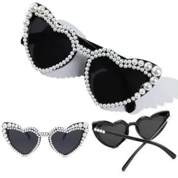 YOGFIT Heart Pearl Sunglasses for Women Fashion Classic Love Eye Protection Sunglasses Vintage Cute ...
