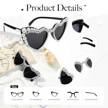 YOGFIT Heart Pearl Sunglasses for Women Fashion Classic Love Eye Protection Sunglasses Vintage Cute Black Heart Sunglasses