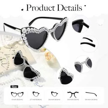 YOGFIT Heart Pearl Sunglasses for Women Fashion Classic Love Eye Protection Sunglasses Vintage Cute Black Heart Sunglasses