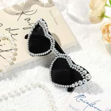 YOGFIT Heart Pearl Sunglasses for Women Fashion Classic Love Eye Protection Sunglasses Vintage Cute Black Heart Sunglasses