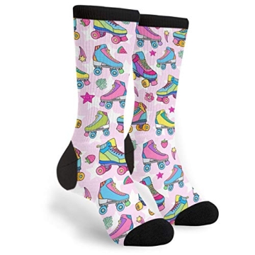 Fun and Comfortable Colorful Roller Skates Crew Socks - Mid Calf Dress Socks for All
