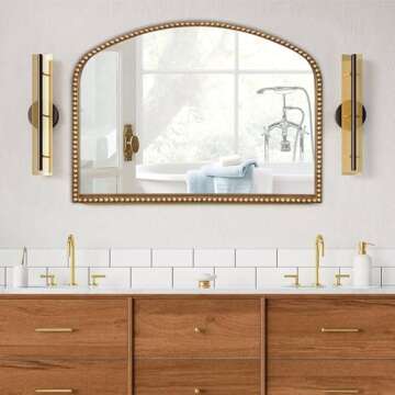 BAODANFU Vanity Mirror for Bedroom, 35" x 28" Large Arch Vintage Gold Wall Mirror, Beaded Frame Deco...