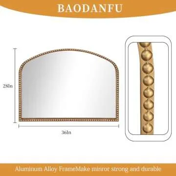 BAODANFU Vanity Mirror for Bedroom, 35" x 28" Large Arch Vintage Gold Wall Mirror, Beaded Frame Decorative Accent Mirrors for Washroom, Living Room, Entryway, Bathroom, Fireplace