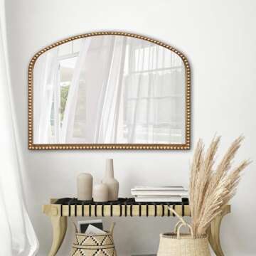 BAODANFU Vanity Mirror for Bedroom, 35" x 28" Large Arch Vintage Gold Wall Mirror, Beaded Frame Decorative Accent Mirrors for Washroom, Living Room, Entryway, Bathroom, Fireplace
