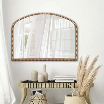 BAODANFU Vanity Mirror for Bedroom, 35" x 28" Large Arch Vintage Gold Wall Mirror, Beaded Frame Decorative Accent Mirrors for Washroom, Living Room, Entryway, Bathroom, Fireplace
