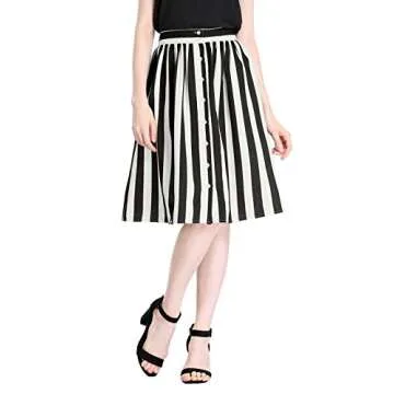 Allegra K Women's Striped A-Line Midi Skirt - Elegant Comfort