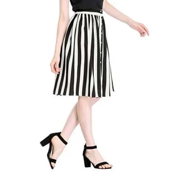 Allegra K Women's Striped A-Line Midi Skirt - Elegant Comfort