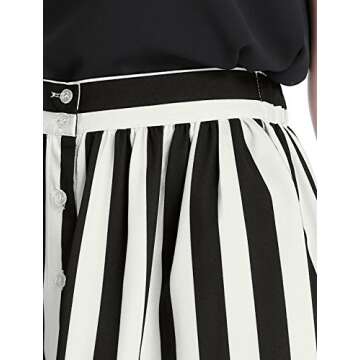 Allegra K Women's Striped Button Front Elastic Back Waist A-Line Midi Skirt Large White Black