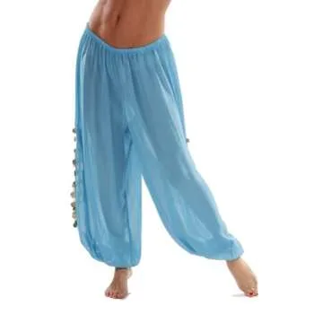 Bellydancer Chiffon Harem Pants with Side Slits | Maiden Dance - Turquoise/Silver