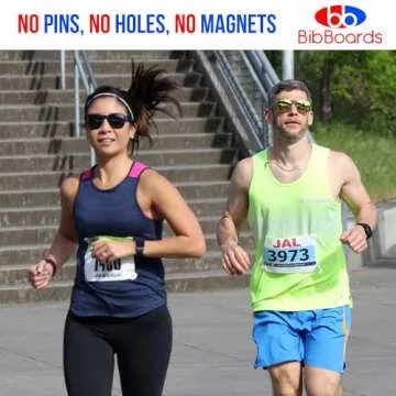 bibSNAPS Race Bib Clips - Safety Lock Fasteners - Secures Running, Marathon, Cycling and Event Number, Non Magnetic, Easy to Use, Soft & Reusable - Replacement for Pins & Magnets - Run Happy (4pcs)