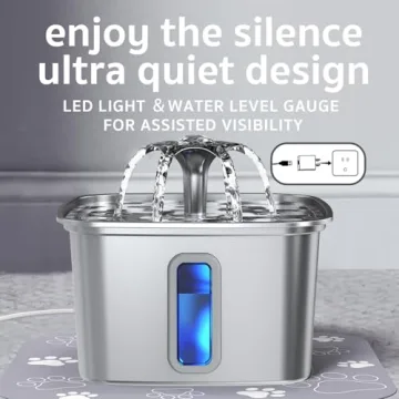 Veken Stainless Steel Cat Water Fountain - 108oz Automatic Pet Dispenser