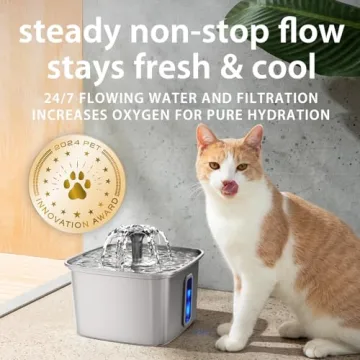 Veken Stainless Steel Cat Water Fountain - 108oz Automatic Pet Dispenser