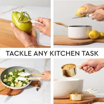 White and Gold Kitchen Utensils Set - 23-Piece Gold Kitchen Accessories Include Measuring Cups and Spoons Set, Silicone Utensils, and Utensil Holder for Baking, Cooking, and Stylish Kitchen Decor