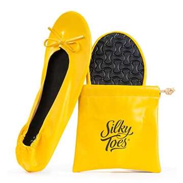 Silky Toes Foldable Flats for Women Purse Ballet Shoes Ballerina Slippers Yellow