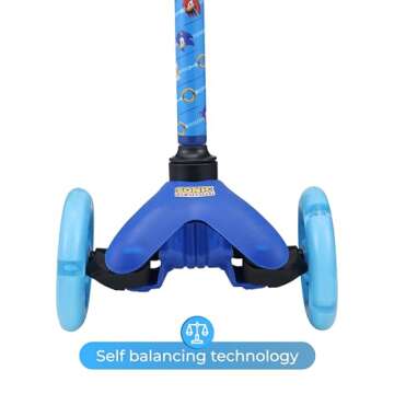 Sonic The Hedgehog Self Balancing Kick Scooter with Light Up Wheels, Extra Wide Deck, 3 Wheel Platform, Foot Activated Brake, 75 lbs Limit, Kids & Toddlers Girls or Boys, for Ages 3 and Up
