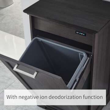 OLD CAPTAIN Wooden Tilt Out Trash Cabinet, Hidden Trash Can Kitchen Holds 10 Gallons (Dark Brown+Black Top Panel)