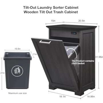 OLD CAPTAIN Wooden Tilt Out Trash Cabinet, Hidden Trash Can Kitchen Holds 10 Gallons (Dark Brown+Black Top Panel)