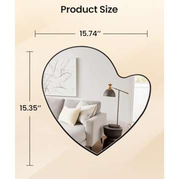 Maxpeuvon Mirror for Wall, Heart Irregular Mirror Hanging Wavy Asymmetrical Home Decor Wall Mount Decorative Mirror for Vanity Living Room Bedroom Entryway Hallway, 15"×15"