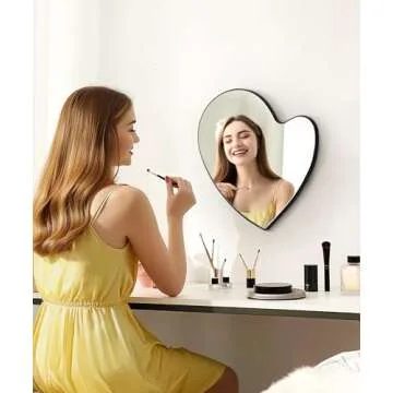 Maxpeuvon Mirror for Wall, Heart Irregular Mirror Hanging Wavy Asymmetrical Home Decor Wall Mount Decorative Mirror for Vanity Living Room Bedroom Entryway Hallway, 15"×15"